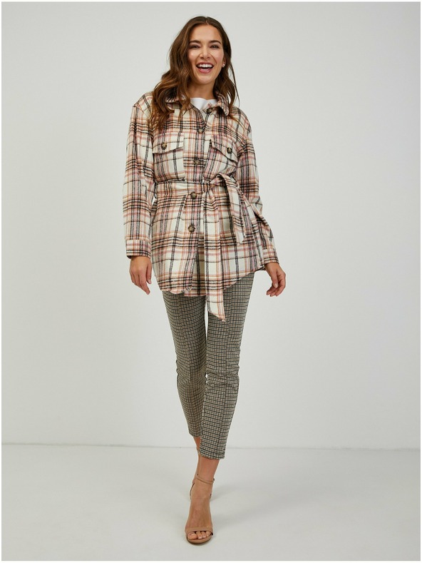 Orsay Rosa und cremefarbene Damen-Hemdjacke mit Bindung ORSAY