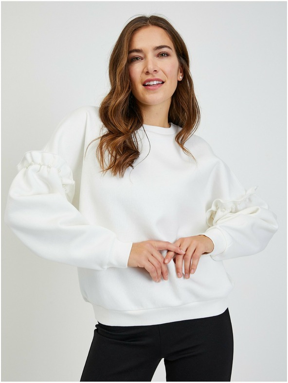 Orsay Weißes Damen Sweatshirt Oversize mit Ballonärmeln ORSAY