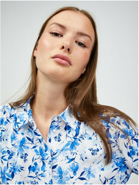 Orsay Weiß-blaue geblümte Bluse mit Knoten ORSAY