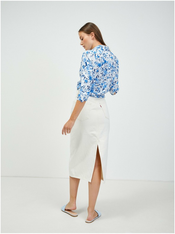 Orsay Weiß-blaue geblümte Bluse mit Knoten ORSAY