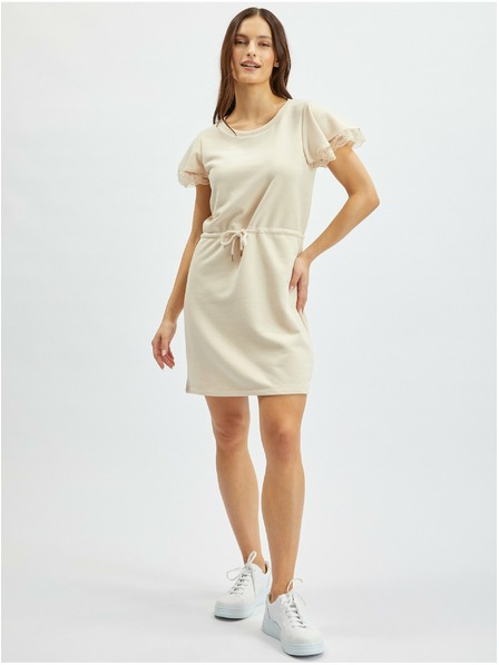 Orsay Beigefarbenes Damen-Sweatshirt-Kleid mit Spitze ORSAY