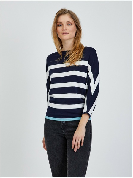 Orsay Weiß-blauer leichter gestreifter Pullover von ORSAY