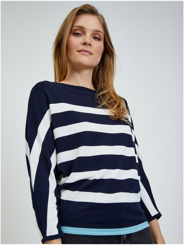 Orsay Leicht gestreifter Pullover in Weiß und Blau ORSAY