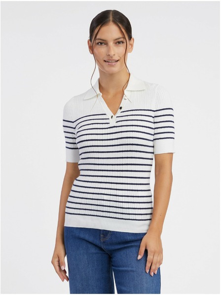 Orsay Cremefarbenes gestreiftes Damen-Poloshirt ORSAY