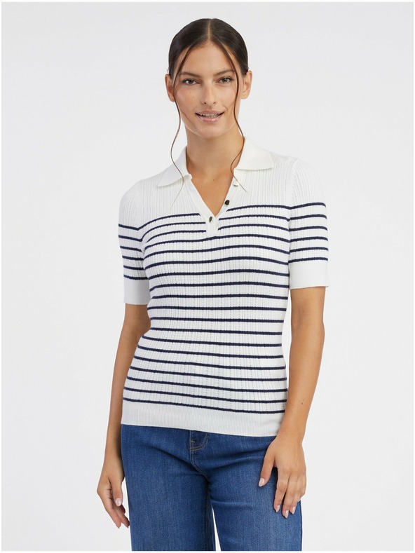 Orsay Cremefarbenes gestreiftes Damen-Poloshirt ORSAY
