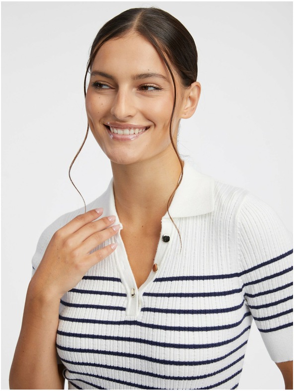 Orsay Cremefarbenes gestreiftes Damen-Poloshirt ORSAY