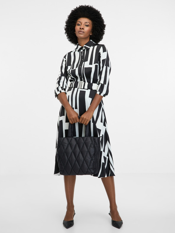 Orsay Schwarzes gemustertes knielanges Damenkleid ORSAY