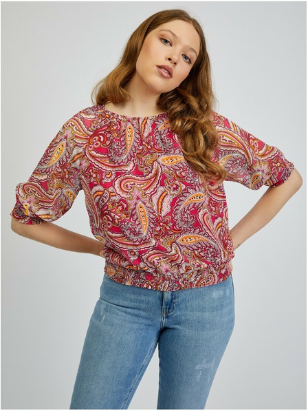 Orsay Rot und rosa gemusterte Damenbluse ORSAY
