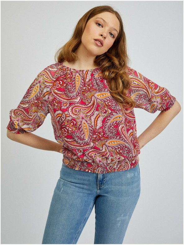 Orsay Rot und rosa gemusterte Damenbluse ORSAY