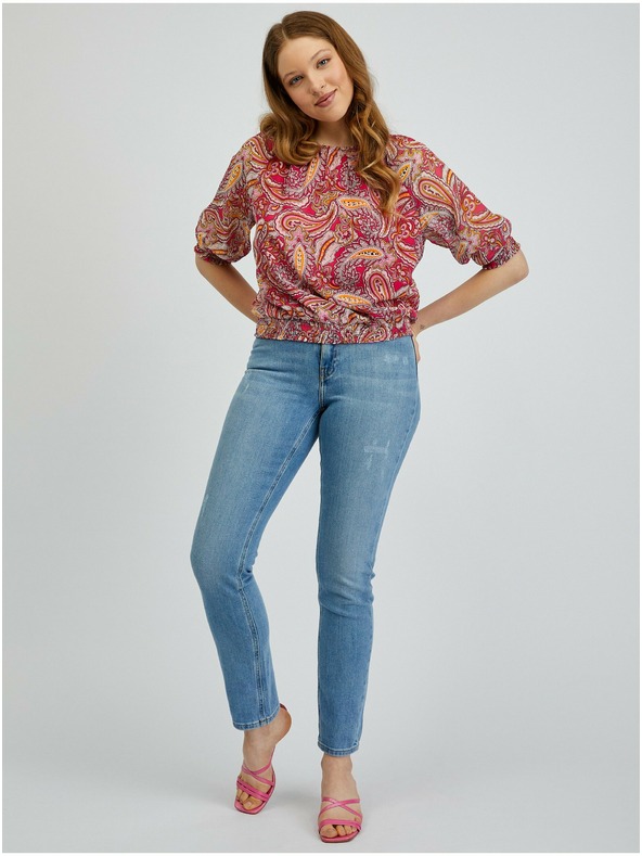 Orsay Rot und rosa gemusterte Damenbluse ORSAY