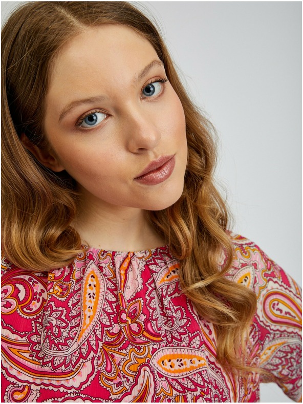 Orsay Rot und rosa gemusterte Damenbluse ORSAY