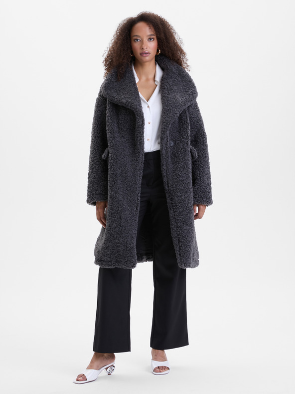 Orsay Dunkelgrauer Damenmantel aus Kunstfell ORSAY