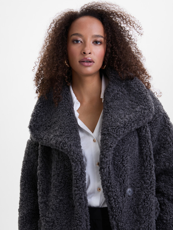 Orsay Dunkelgrauer Damenmantel aus Kunstfell ORSAY