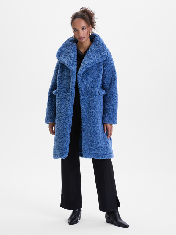 Orsay Blauer Damenmantel aus Kunstfell ORSAY