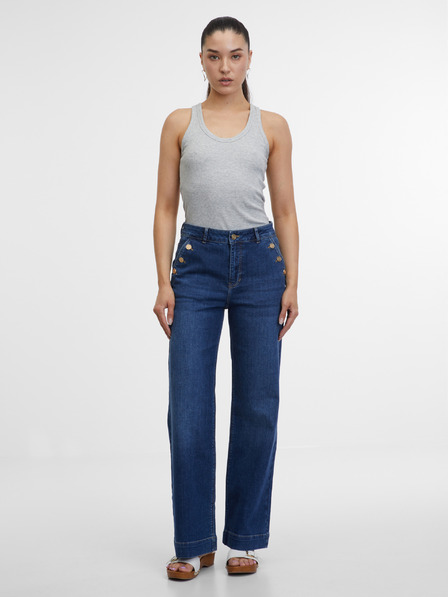 Orsay Dunkelblaue Damenjeans mit weitem Bein ORSAY