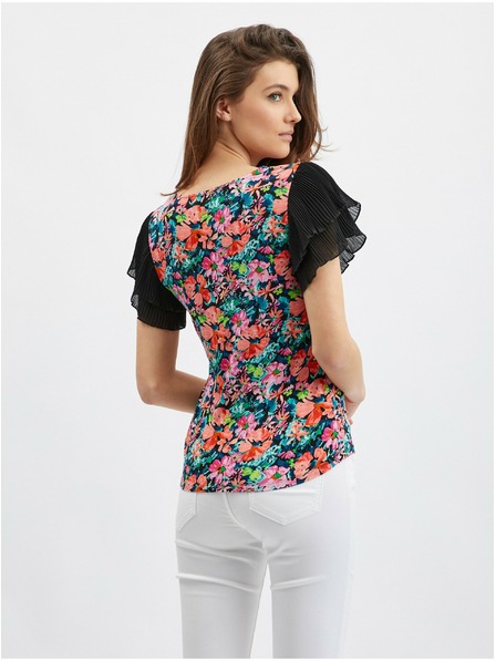 Orsay Blaue und schwarze Damenbluse mit Blumen ORSAY