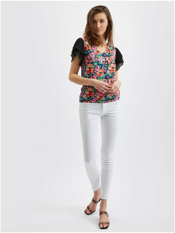 Orsay Blaue und schwarze Damenbluse mit Blumen ORSAY