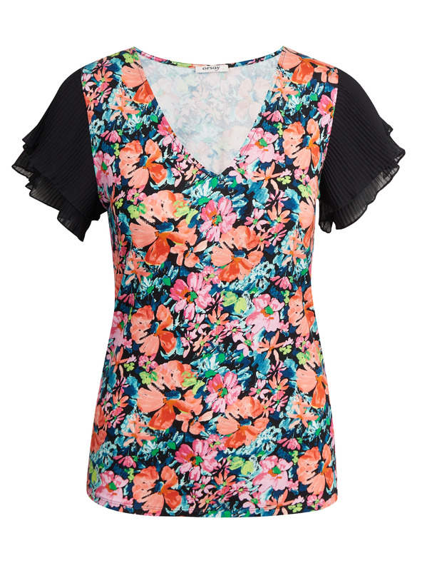 Orsay Blaue und schwarze Damenbluse mit Blumen ORSAY