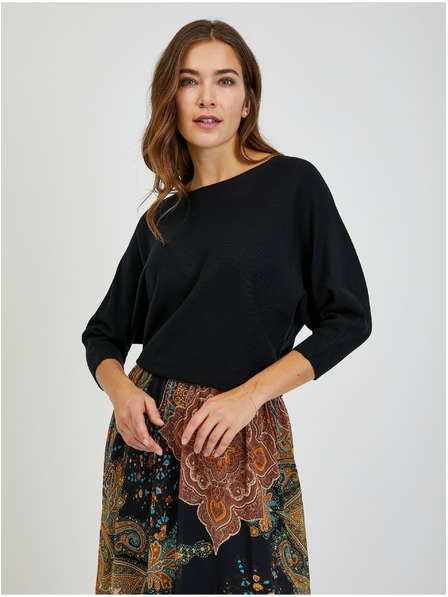 Orsay Schwarzer Damen-Rippstrickpullover mit Fledermausärmeln ORSAY