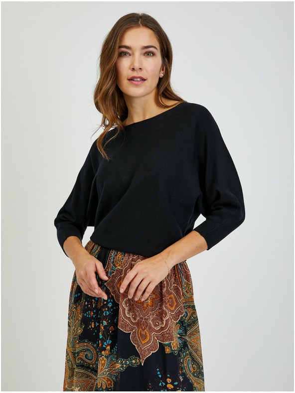 Orsay Schwarzer Damen-Rippstrickpullover mit Fledermausärmeln ORSAY