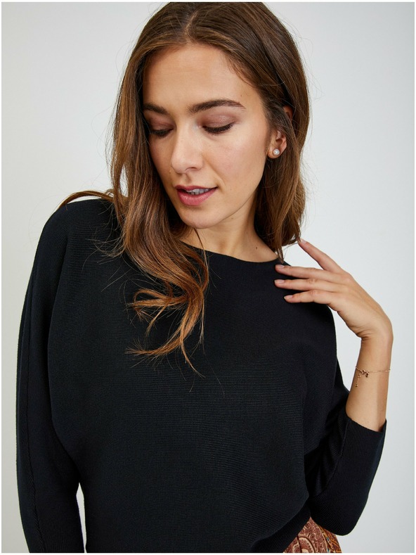 Orsay Schwarzer Damen-Rippstrickpullover mit Fledermausärmeln ORSAY