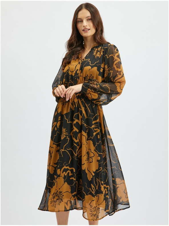 Orsay Braunes und schwarzes Damen-Midikleid mit Blumenmuster ORSAY