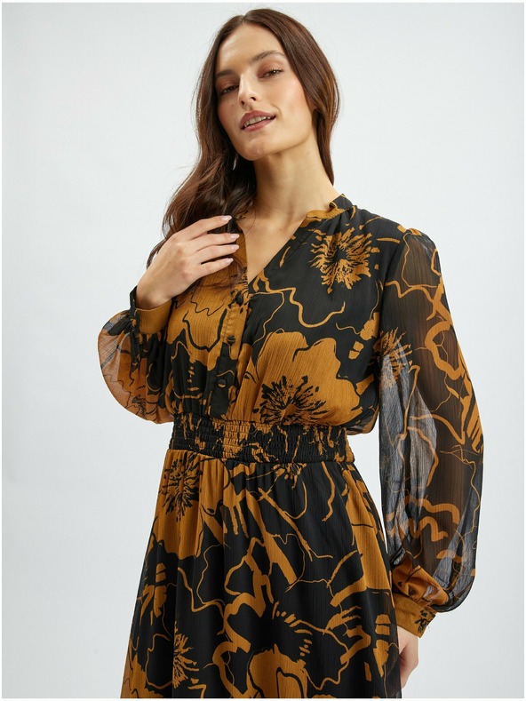Orsay Braunes und schwarzes Damen-Midikleid mit Blumenmuster ORSAY