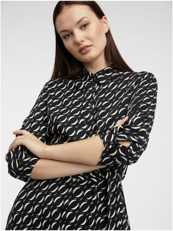 Orsay Schwarzes gemustertes Damen-Hemdblusenkleid von ORSAY