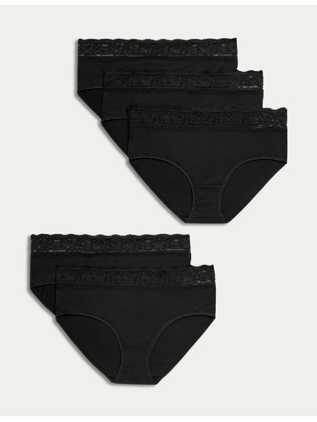 Marks & Spencer Midi-Höschen aus Baumwolle und Lycra mit Spitze, 5er-Pack Marks & Spencer schwarz