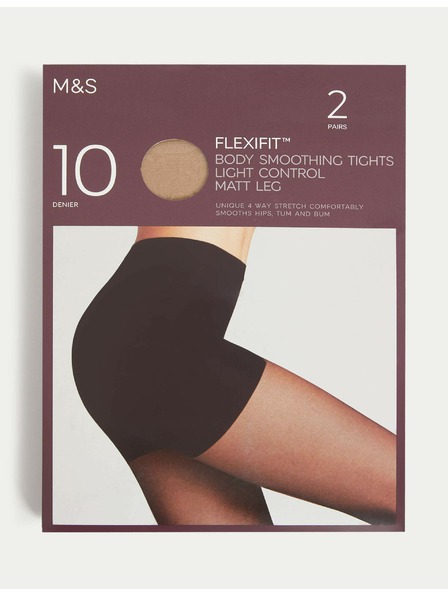 Marks & Spencer Flexifit™ durchsichtige Strumpfhose, leicht straffend, 10 DEN, 2 Stück pro Packung Marks & Spencer beige
