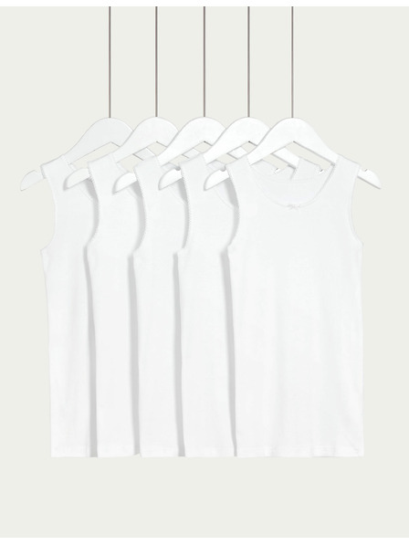 Marks & Spencer Marks & Spencer weiße Tanktops aus reiner Baumwolle für Kinder, 5 Stück pro Packung (2-16 Jahre)