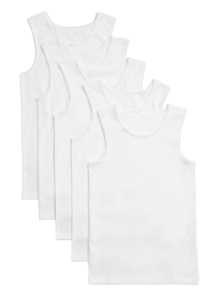 Marks & Spencer Marks & Spencer weiße Tanktops aus reiner Baumwolle für Kinder, 5 Stück pro Packung (2-16 Jahre)