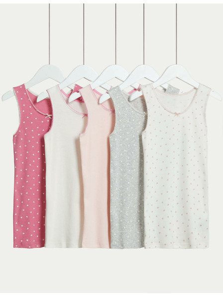 Marks & Spencer Set aus fünf gemusterten Tanktops für Mädchen in Rosa, Weiß und Grau von Marks & Spencer