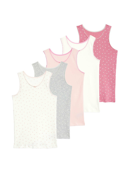 Marks & Spencer Set aus fünf gemusterten Tanktops für Mädchen in Rosa, Weiß und Grau von Marks & Spencer