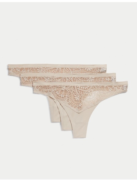 Marks & Spencer Body Soft™ Tanga mit Spitze, 3er-Set Marks & Spencer beige