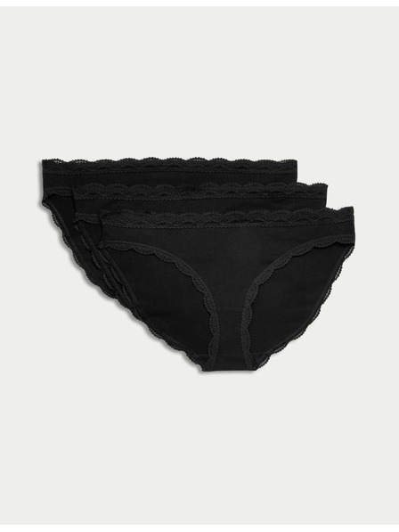 Marks & Spencer Baumwoll-Slip mit Spitze, 3er-Pack von Marks & Spencer in Schwarz