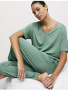 Marks & Spencer Ribbed pajama pants with cuffed hems, with lace Marks & Spencer green