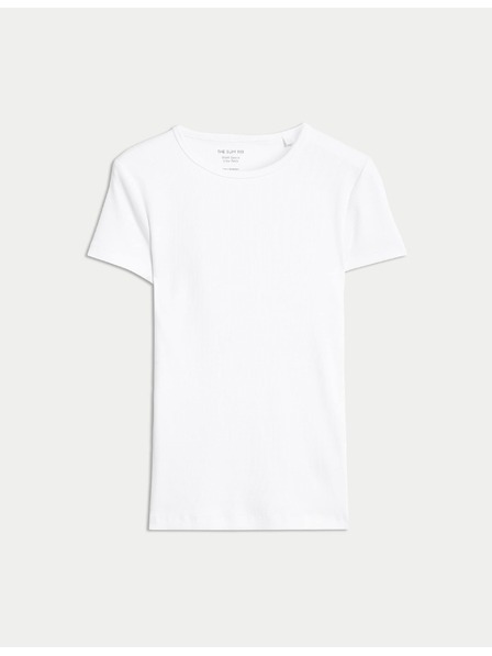 Marks & Spencer Geripptes Tanktop mit hohem Baumwollanteil und schmaler Passform Marks & Spencer weiß