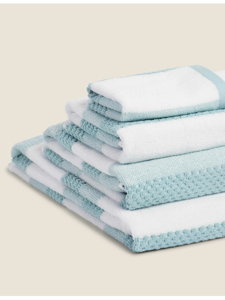 Marks & Spencer Gestreifter strukturierter Handtuch aus reiner Baumwolle Marks & Spencer blau
