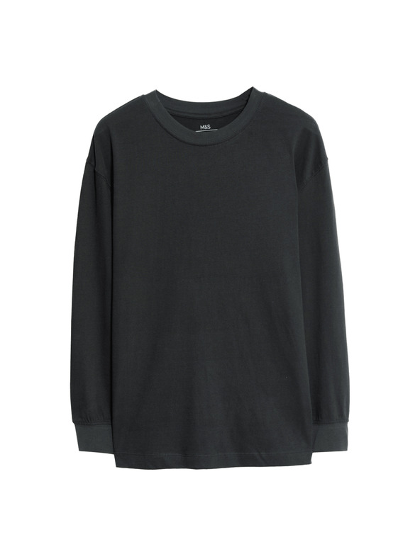 Marks & Spencer Einfarbiges Langarmshirt aus reiner Baumwolle (6–16 Jahre) Marks & Spencer grau