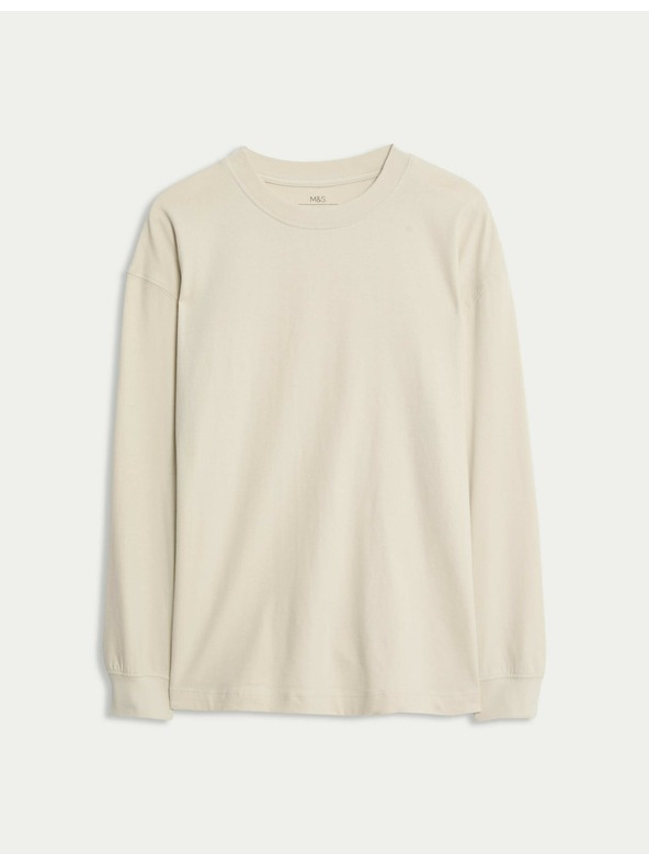 Marks & Spencer Einfarbiges Langarmshirt aus reiner Baumwolle (6–16 Jahre) Marks & Spencer creme