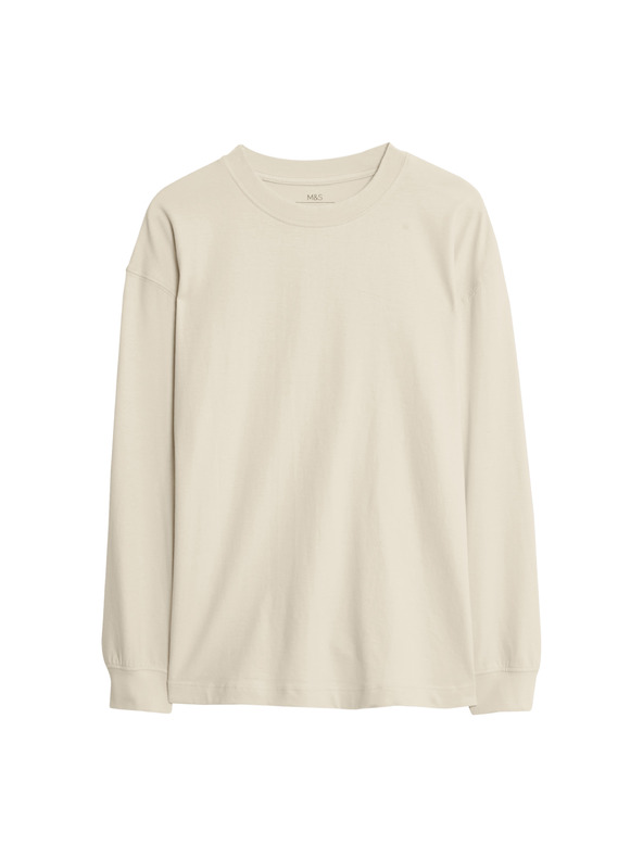 Marks & Spencer Einfarbiges Langarmshirt aus reiner Baumwolle (6–16 Jahre) Marks & Spencer creme