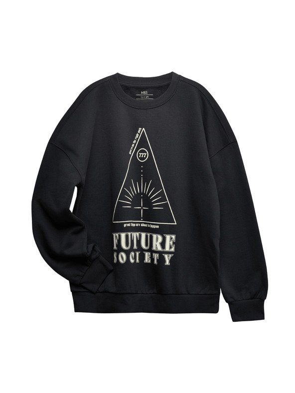 Marks & Spencer Sweatshirt mit hohem Baumwollanteil und Grafik (6–16 Jahre) Marks & Spencer grau