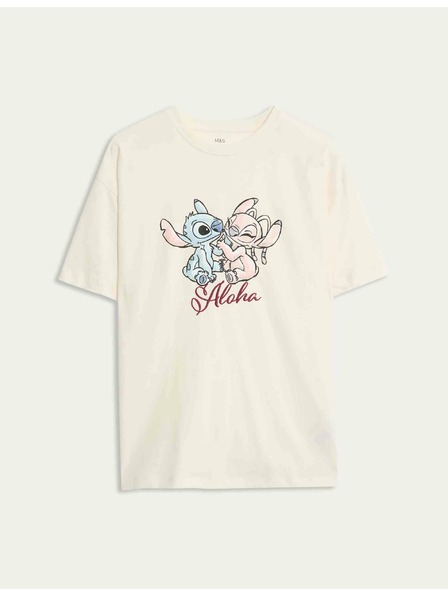 Marks & Spencer Lilo & Stitch™ T-Shirt aus reiner Baumwolle (6–16 Jahre) Marks & Spencer cremeweiß