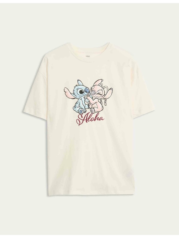 Marks & Spencer Lilo & Stitch™ T-Shirt aus reiner Baumwolle (6–16 Jahre) Marks & Spencer cremeweiß