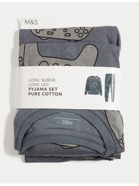 Marks & Spencer Schlafanzug aus reiner Baumwolle mit Gaming-Druck (3–16 Jahre) Marks & Spencer grau