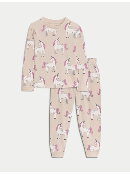 Marks & Spencer Pyjama aus reiner Baumwolle mit Einhorn-Aufdruck (12 Monate - 8 Jahre) Marks & Spencer cremeweiß