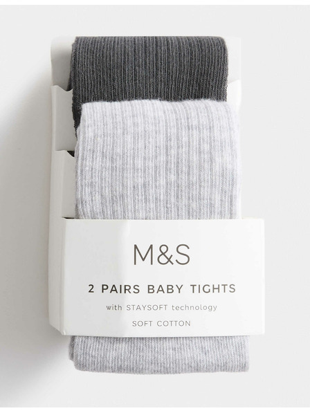 Marks & Spencer 2er-Pack gerippte Strumpfhosen mit hohem Baumwollanteil (0–3 Jahre) Marks & Spencer grau