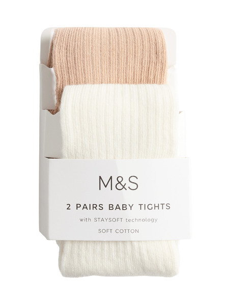 Marks & Spencer 2er-Pack gerippte Strumpfhosen mit hohem Baumwollanteil (0–3 Jahre) Marks & Spencer cremeweiß