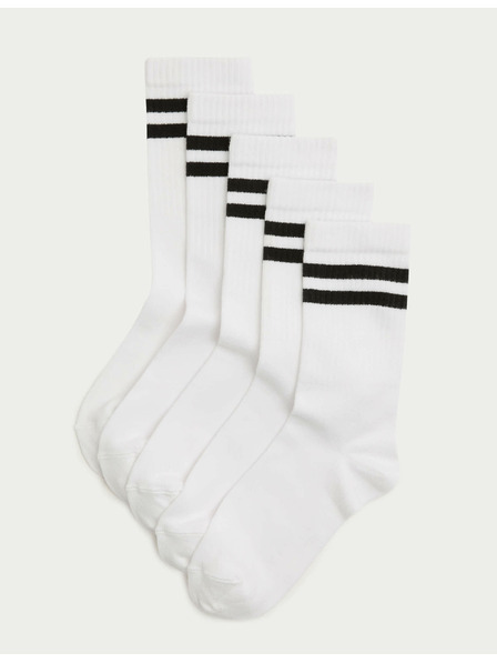 Marks & Spencer Gestreifte Sport-Socken mit hohem Baumwollanteil, 5er-Pack (Gr. 6 klein – 7 groß) Marks & Spencer weiß